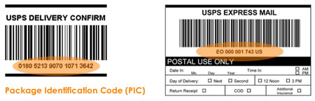 Endicia Internet Postage: Package Identification Codes from Electronic Delivery Confirmation and Express Mail labels