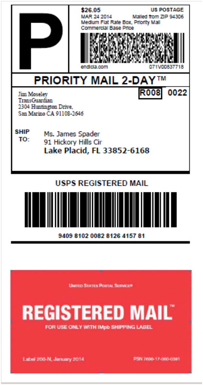 Etichetta di posta registrata con posta prioritaria