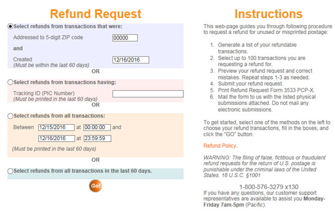 refund request instructions screenshot